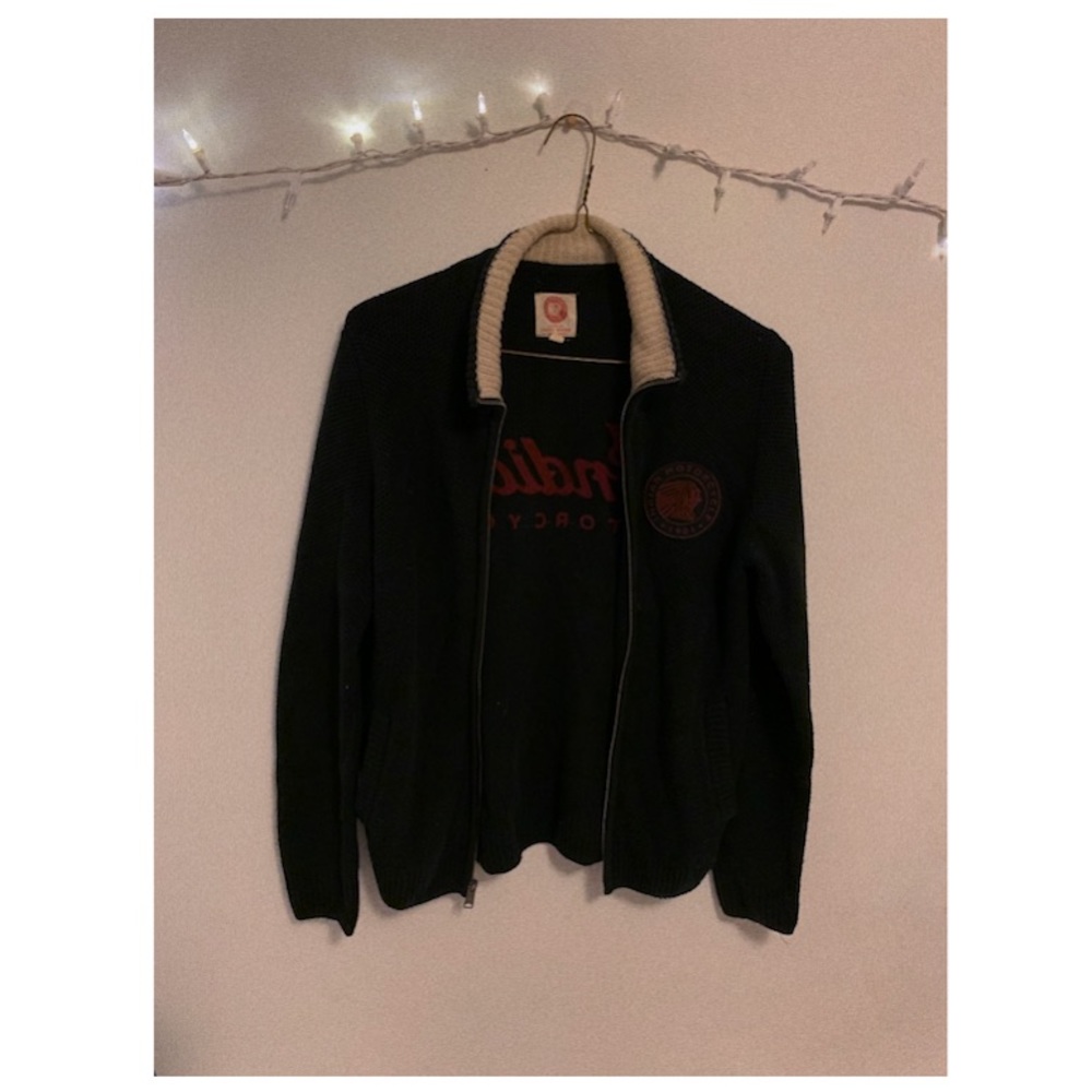 LUCKY BRAND 🍀 indian motorcycle knit zip up
